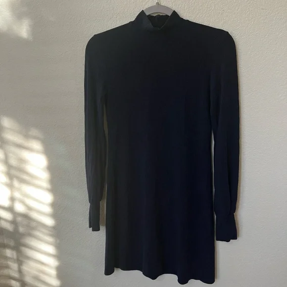 REFORMATION | Navy Blue Ribbed Mock Neck Long Sleeve Bodycon Mini Dress | Size S - Picture 5 of 6